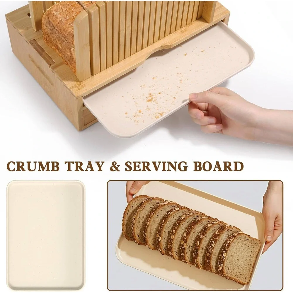 Bamboo Bread Slicer Guide Adjustable Width Wood Slicing Tool with Crumb Tray New